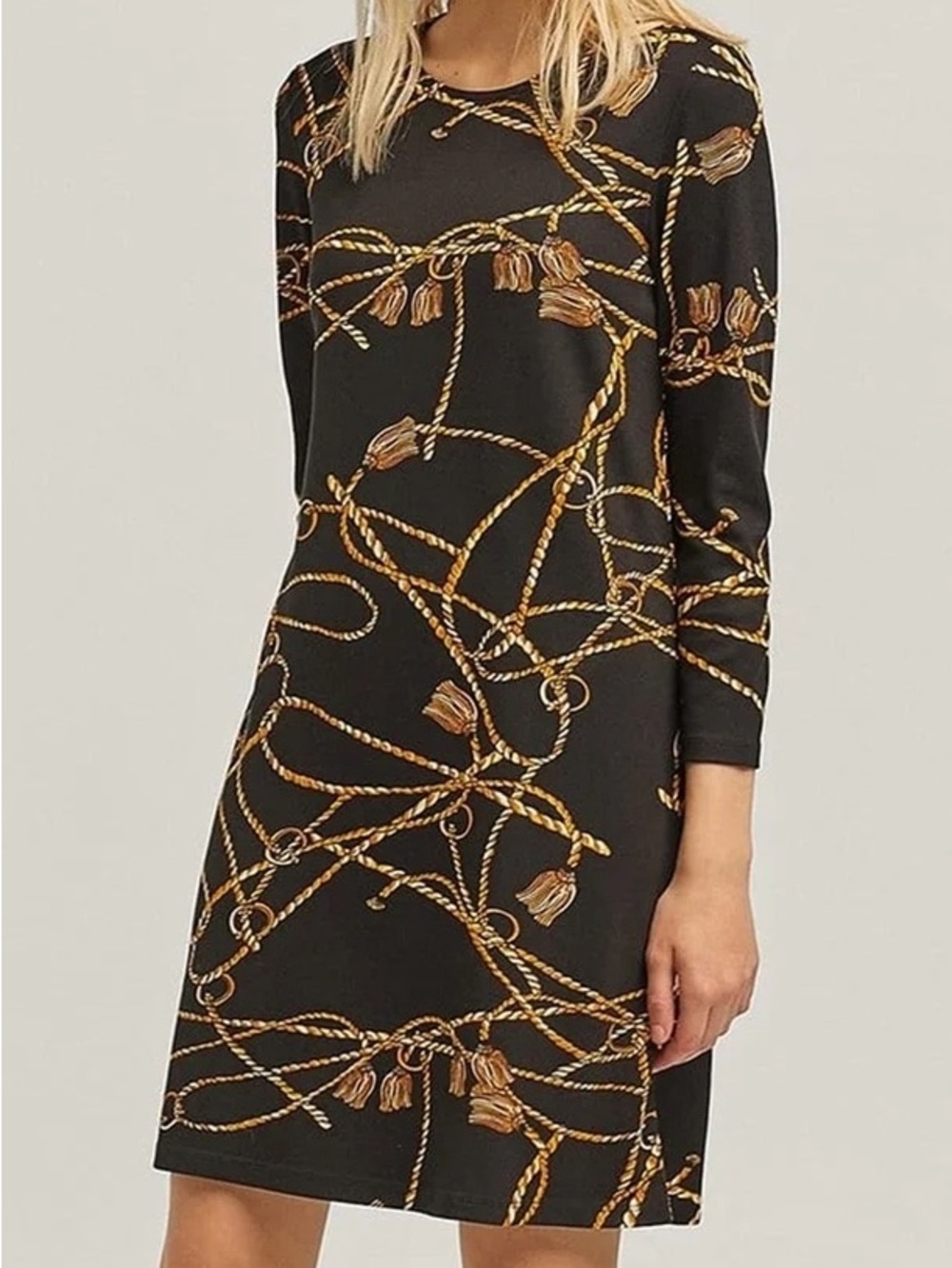 Stradivarius Black Rope-Print Shift Dress